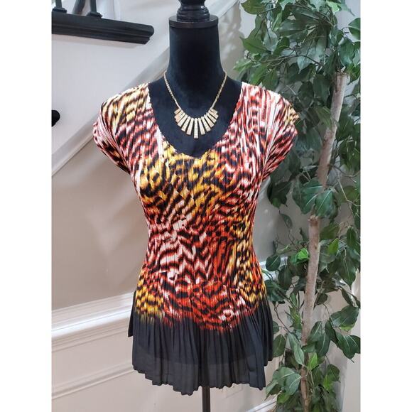 Cato Women Multi Pleated 100% Polyester Scoop Neck Short Sleeve Top Blouse Large - Picture 1 of 11